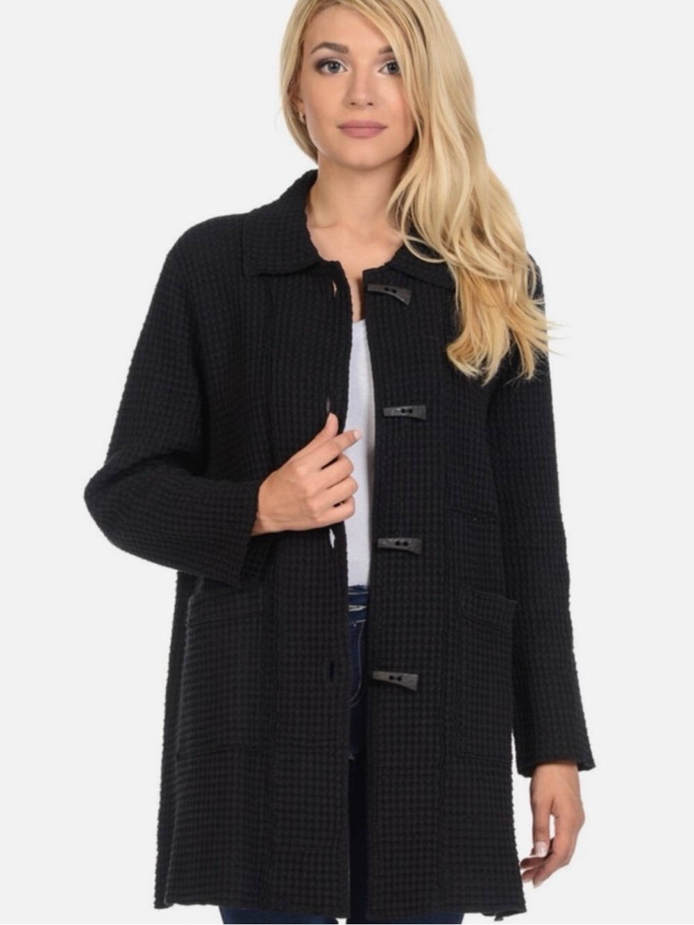 Focus Casual Life Waffle Knit Button Front Jacket